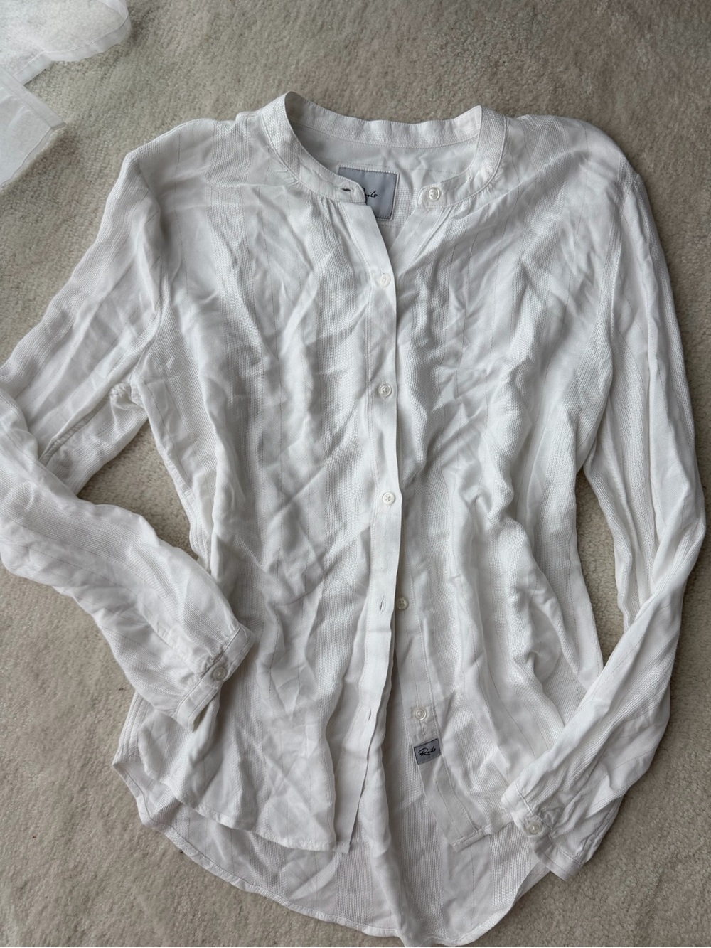 Rails White Band-Collar Button-Down Shirt w Golden Stripes Strings